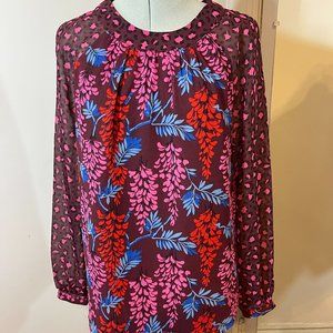 Boden Erica red floral top longsleeve keyhole crew neck